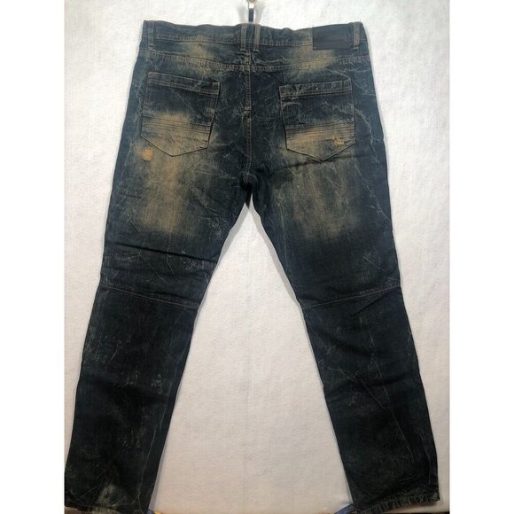 Southpole Jeans Dark Wash Distressed Straight Leg Moto Biker Mens Tagged 40x34 - Picture 2 of 8